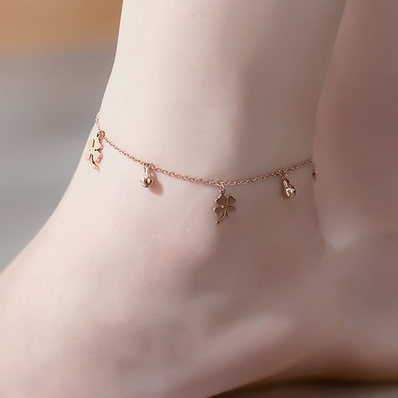 韩版钛钢字母铃铛铜钱镶钻脚链女18k玫瑰金时尚简约学生个性脚饰详情11