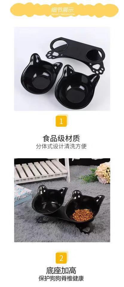 Pet cat and dog food bowl, cat ear and neck guard double bowl, tilted cat and dog food bowl, cat paw bottom double bowl manufacturer wholesale pic 4