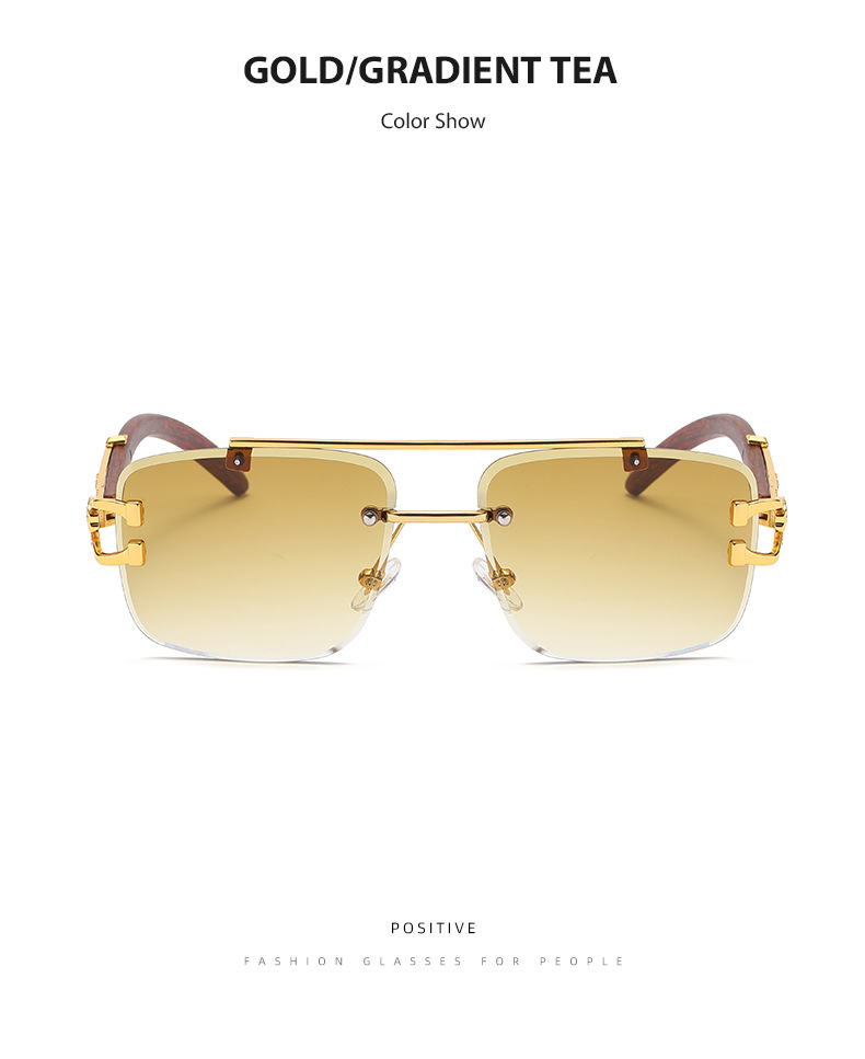 无边框太阳镜女复古方框木纹腿墨镜男ins潮双梁防紫外线太阳眼镜详情14