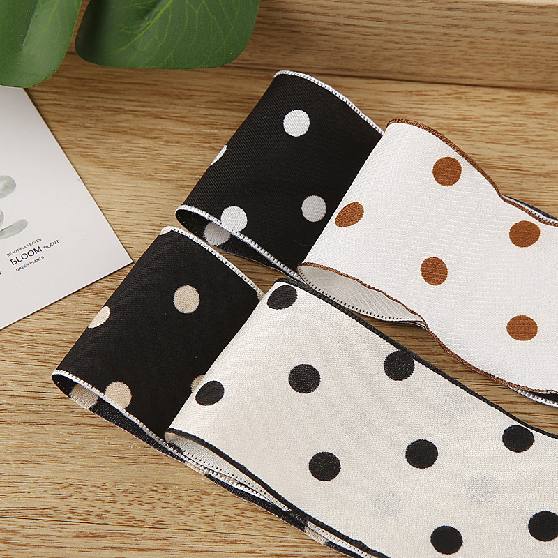 Single-sided polka dot printed polyester ribbon bow, DIY hair accessory material, shoe flower, straw hat, fresh flower dot woven ribbon pic 4