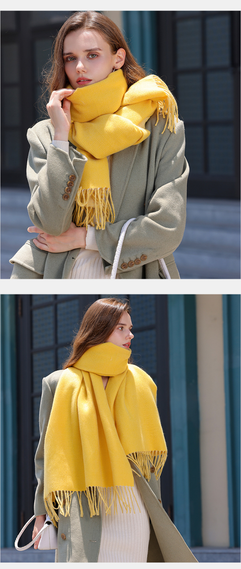 The 2023 new double-sided solid color macaron scarf for women is a bestseller in winter. It is fashionable and warm with faux cashmere tassels. Wholesale pic 26