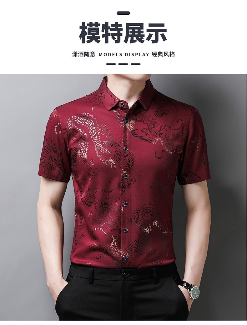 2024 verano de los hombres dragon print shirt fino estilo transpirable moda casual hielo seda fresca manga corta una pieza de reemplazo de cabello pic 10