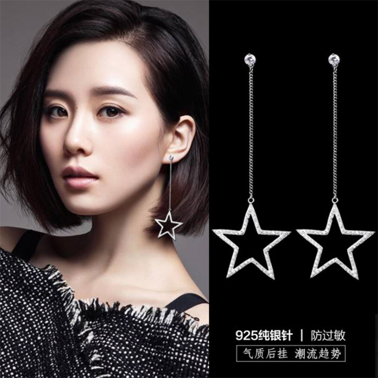 欧美镶钻镂空星星耳饰五角星双层夸张新娘耳坠女跨境新品原创耳环详情2