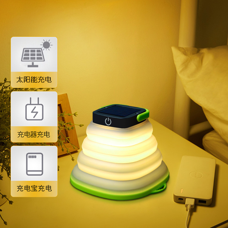 Outdoor portable USB charging foldable LED camping lamp, solar camping lamp, retractable hanging silicone tent lamp pic 21