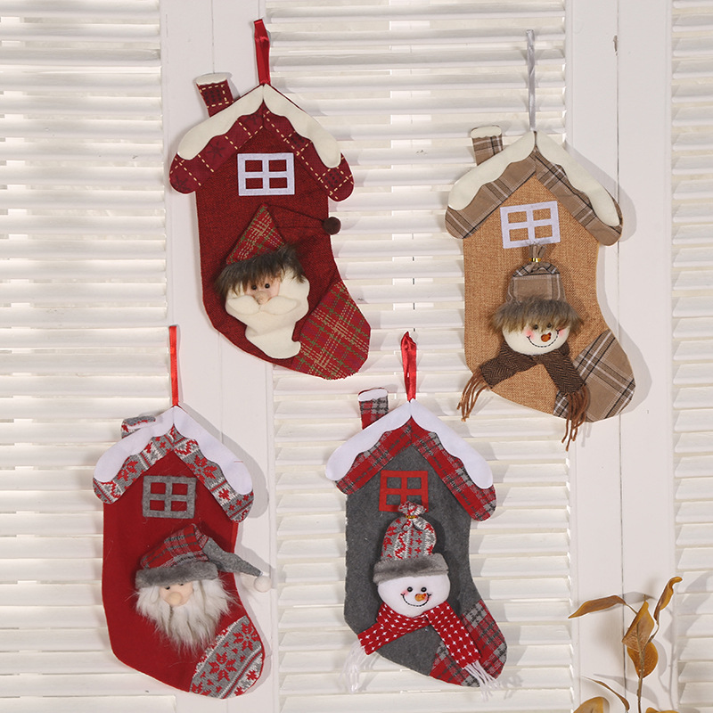 Wholesale of checkered Christmas socks, gift bags, Christmas decorations, Santa Claus pendants, large export candy bags pic 6