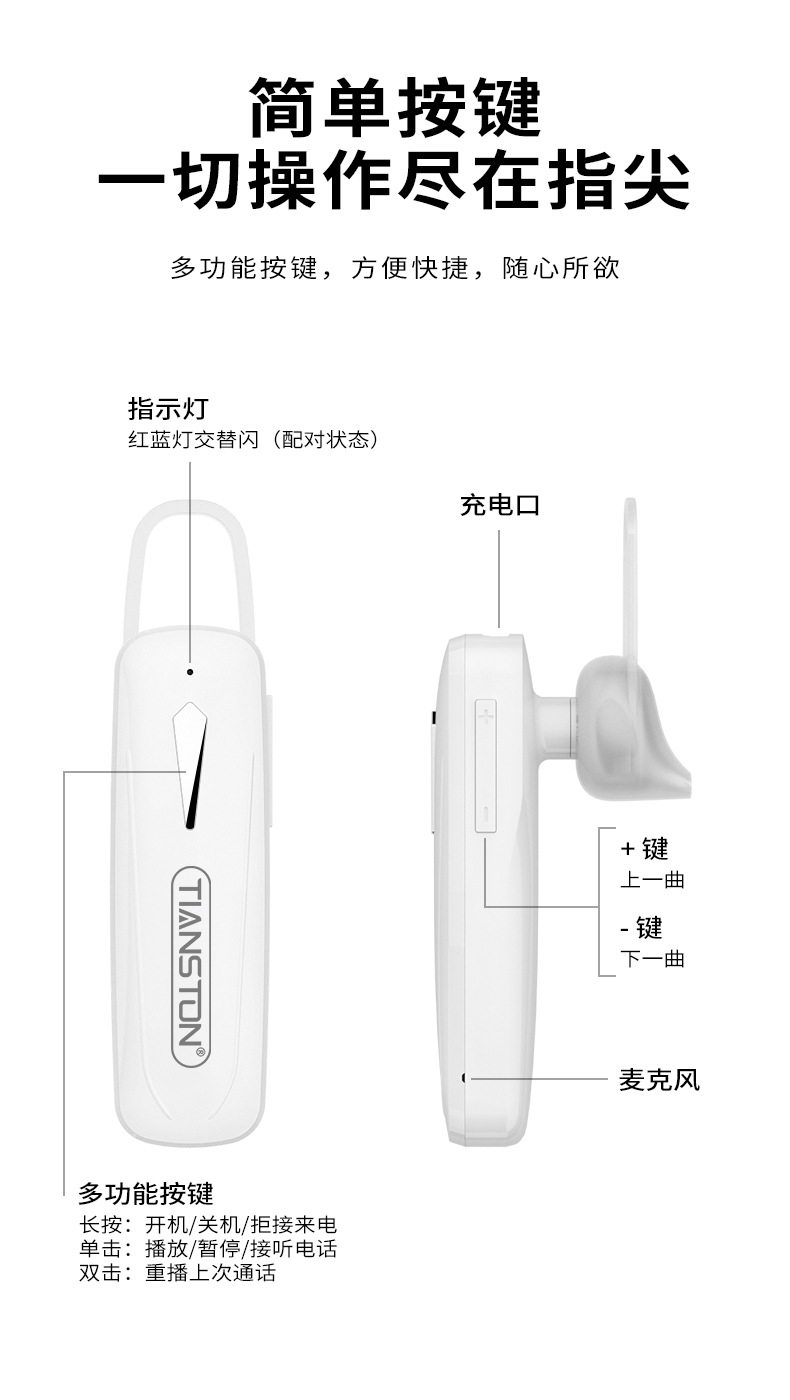 Wireless in-ear Bluetooth headphones, single-ear hanging type with large battery, suitable for wholesale of Apple and Huawei Bluetooth headphones pic 7