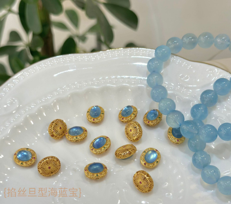 国潮系列海蓝宝系列新中式仓高保色24k镶石串珠配件配饰详情8