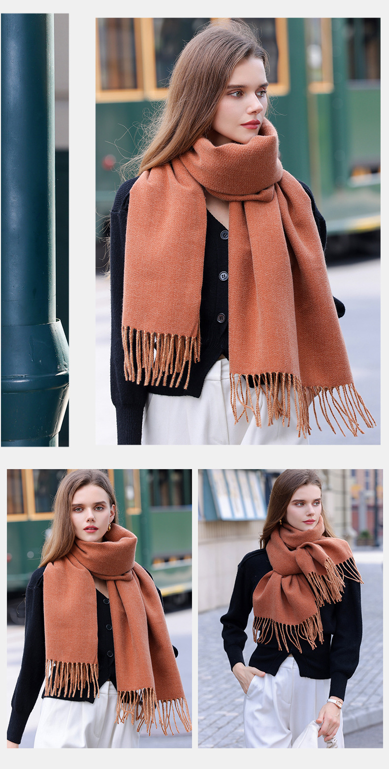The 2023 new double-sided solid color macaron scarf for women is a bestseller in winter. It is fashionable and warm with faux cashmere tassels. Wholesale pic 18