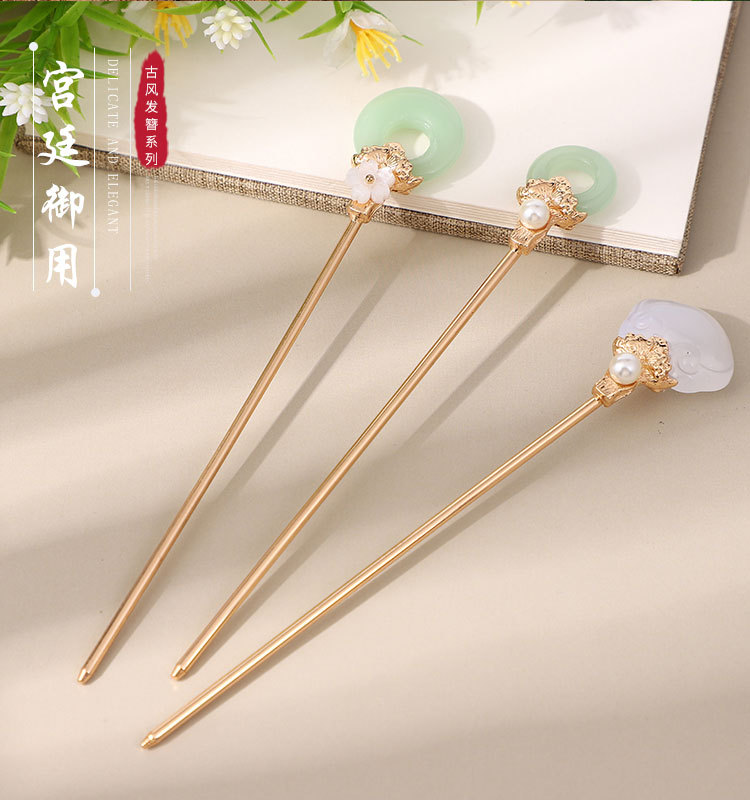 Ancient-style metal hairpins, Hanfu and ancient costume headwear, versatile for daily use, magic staff, coiled hair hairpins, Chinese-style peace pendant hairpins for women pic 2