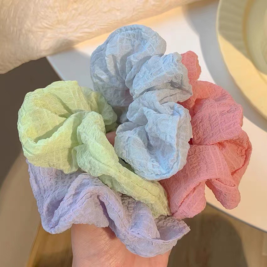 New solid color bubble wrinkle soft large intestine hair band Korean style simple pleated retro Internet celebrity all-in-one fat intestine band for women pic 27