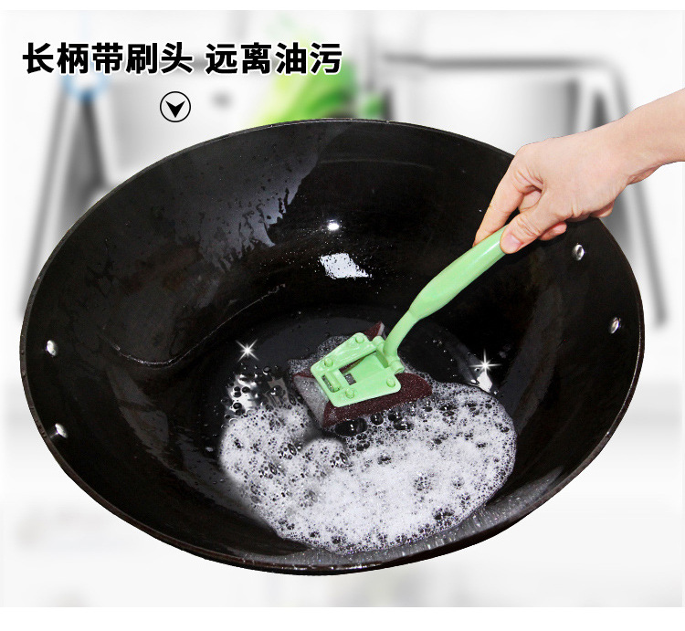 Long-handled cleaning brush, diamond sand sponge, kitchen cleaning, dishwashing and pot washing brush, household scouring pad, dishwashing cloth pic 2
