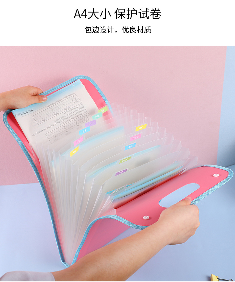 Vertical hand-held 13-compartment organ bag, multi-layered for students, with a large capacity for storing test papers, organizing pages, and holding reference books pic 7