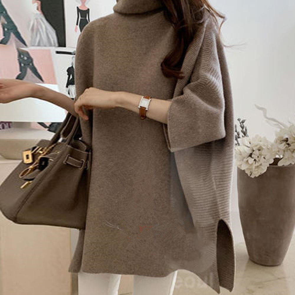Mid-length cape sweater pullover for loose outerwear in autumn and winter, laid-back style knitted 蝙蝠衫 pic 10
