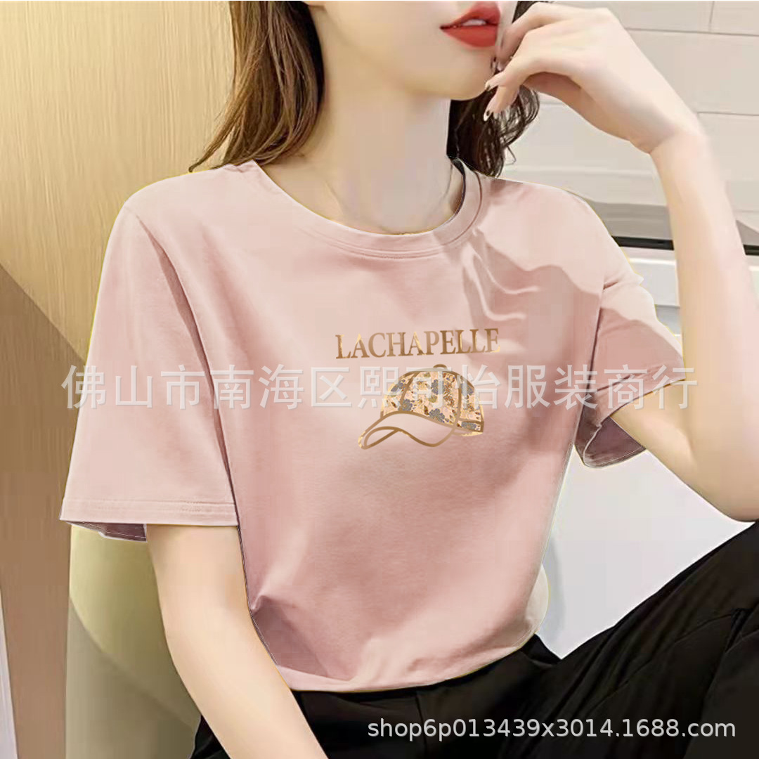 Cheap street stall clothing wholesale, summer short-sleeved T-shirts for women, cotton letter printed Korean version, Instagram trend pic 3
