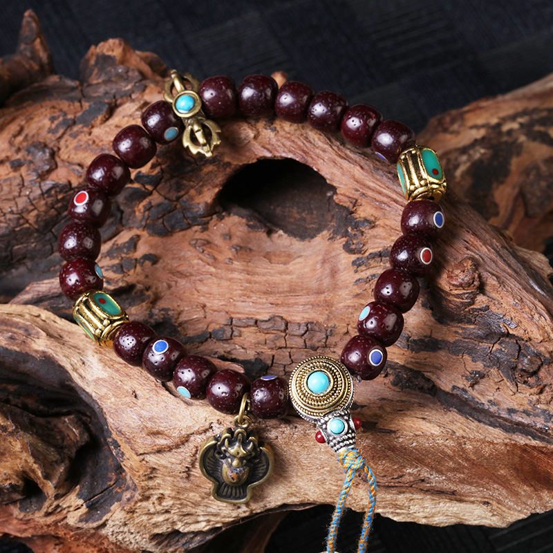 藏式莲花手串玛瑙多宝天珠单圈手链星月金刚大鹏鸟手工编织绳详情19