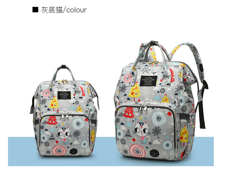 New patterned mommy bag, multi-functional waterproof dry-wet separation, large-capacity baby bottle, double-shoulder mother and baby bag, waterproof hook pic 22