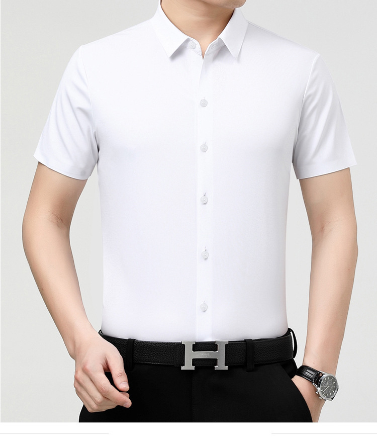 Verano 2024 nuevo negocio morera seda manga corta camisa de hombre de mediana edad verano casual vestido formal sin marcas camisas de hombre pic 39