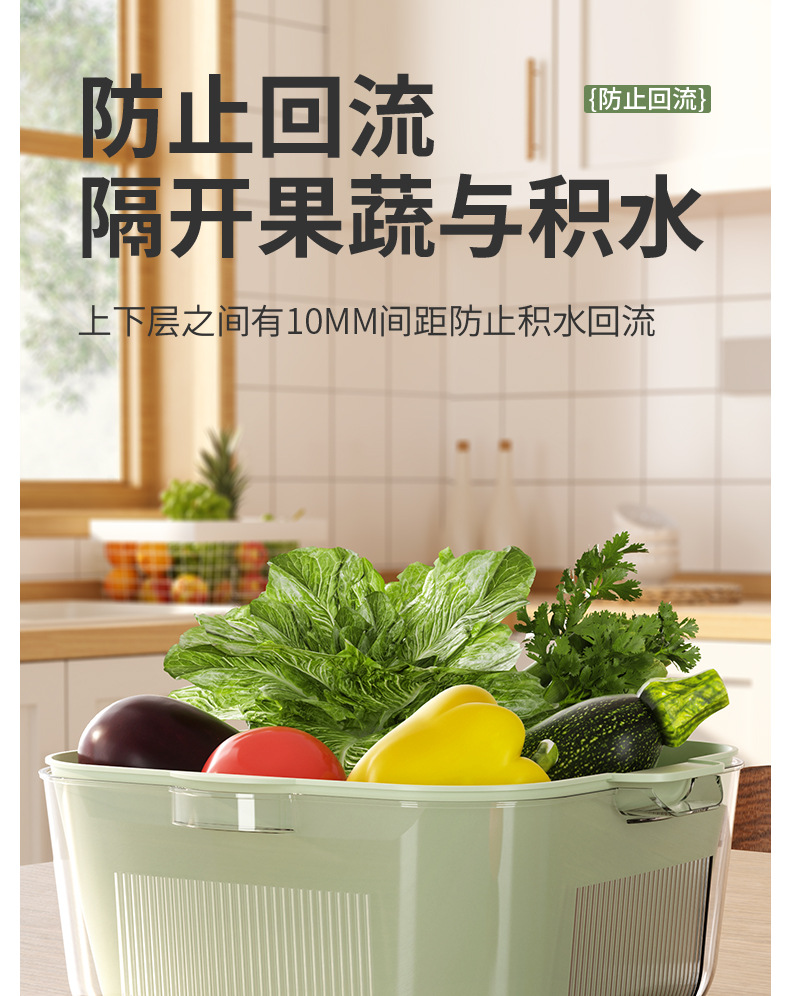 新款 沥水篮双层加厚透明洗菜盆厨房家用客厅多功能洗水果蔬菜篮详情15