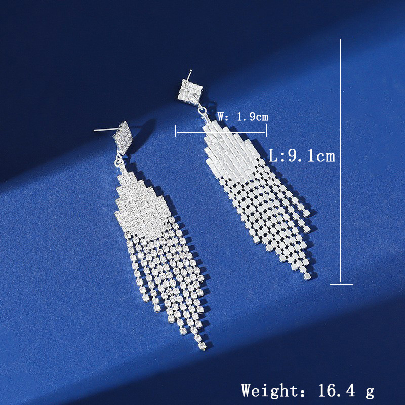 欧美夸张长耳环韩版气质满钻耳环水钻流苏夜店耳饰礼服宴会耳饰品详情3