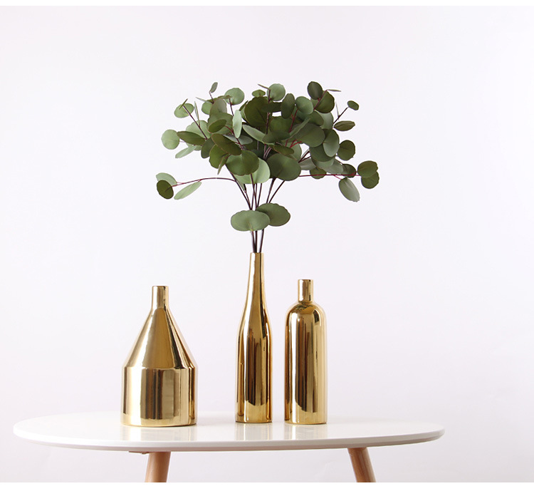 中国义乌小商品城北欧风陶瓷金色花瓶电镀工艺品装饰摆件三件套软装家居装饰详情7