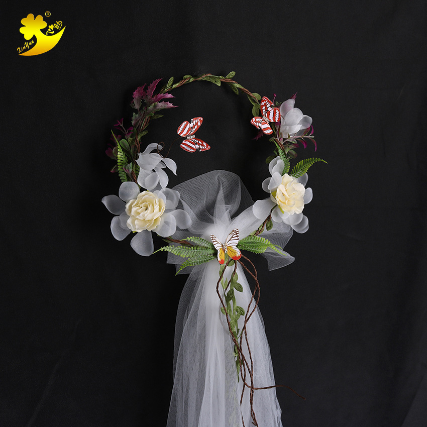 Wholesale forest-themed bridal wreath headscarves, mesh headwear, seaside photo headwear, 2018 new butterfly and cherry blossom headscarves pic 6