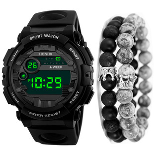 A06976-1发光手表独角兽夜光硅胶电子手表加手链2pcs/set 有盒子详情2