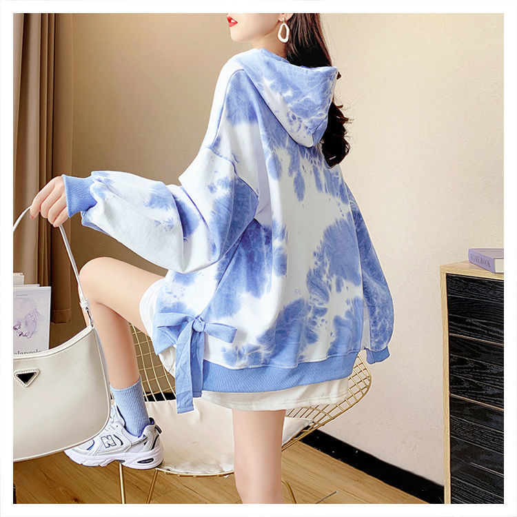 扎染渐变蓝色假两件卫衣女新春秋设计感小众韩版宽松薄款上衣详情6