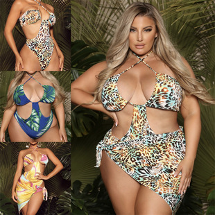The 2020 new three-piece set of sexy printed bikini swimsuits for large-sized export from Africa, Europe and America pic 4