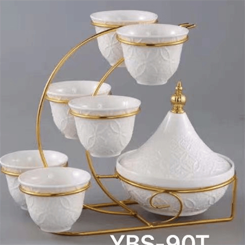 Light luxury home furnishings: multi-compartment fruit plate, European-style white gold ceramic tea cup, tea tray, dessert print, covered bowl, golden castle vase pic 9