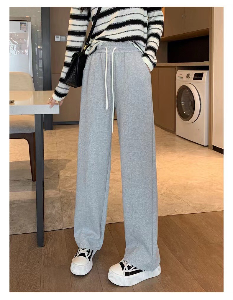 新款珠地棉垂感直筒裤高腰休闲阔腿裤女士春夏拖地裤舒适免烫长裤详情20