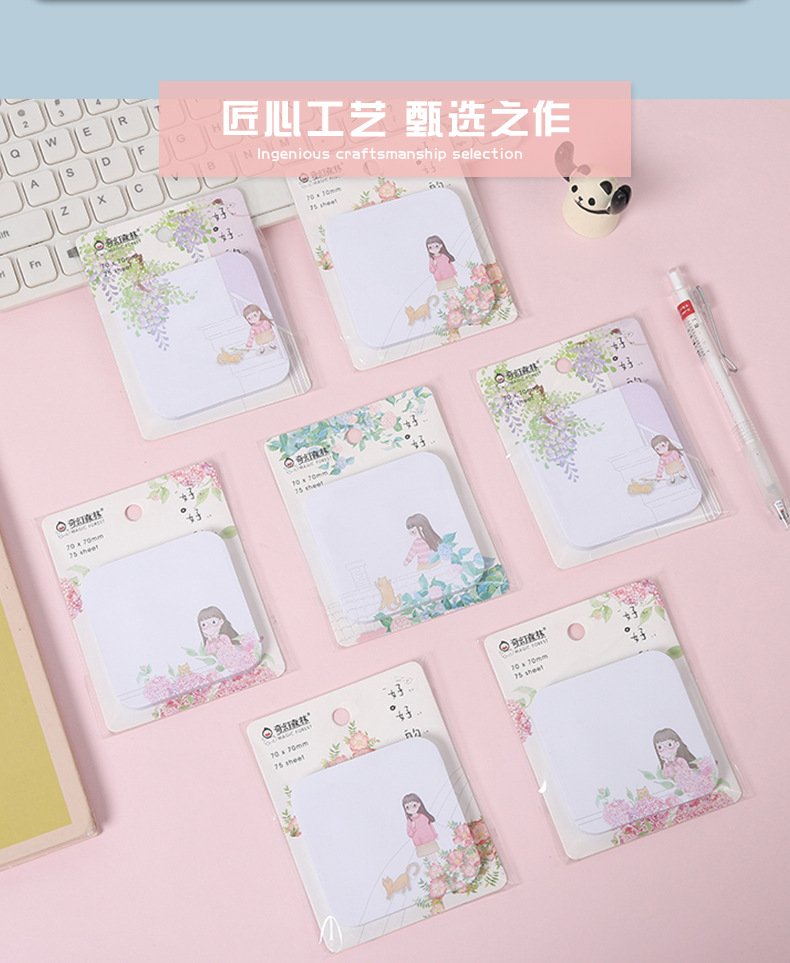 New Japanese and Korean campus girl sticky notes, cute comic girls, fresh and cute sticky notes, tearable sticky notes pic 6