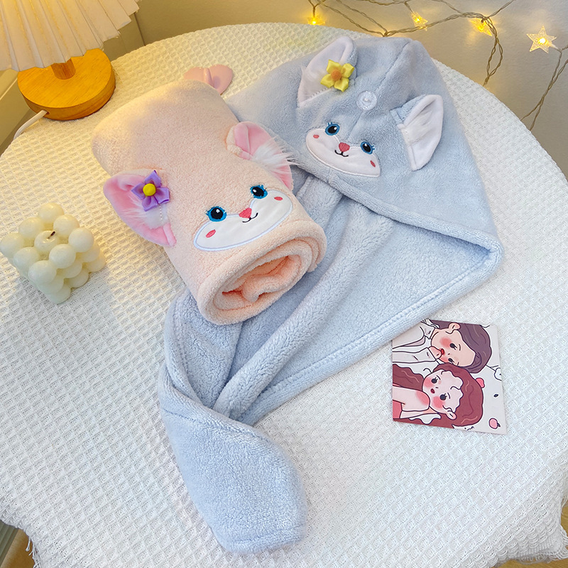 Fox Dry Hair Cap for Women, Super absorbent and non-shedding, new coral fleece dry hair towel for home use pic 3