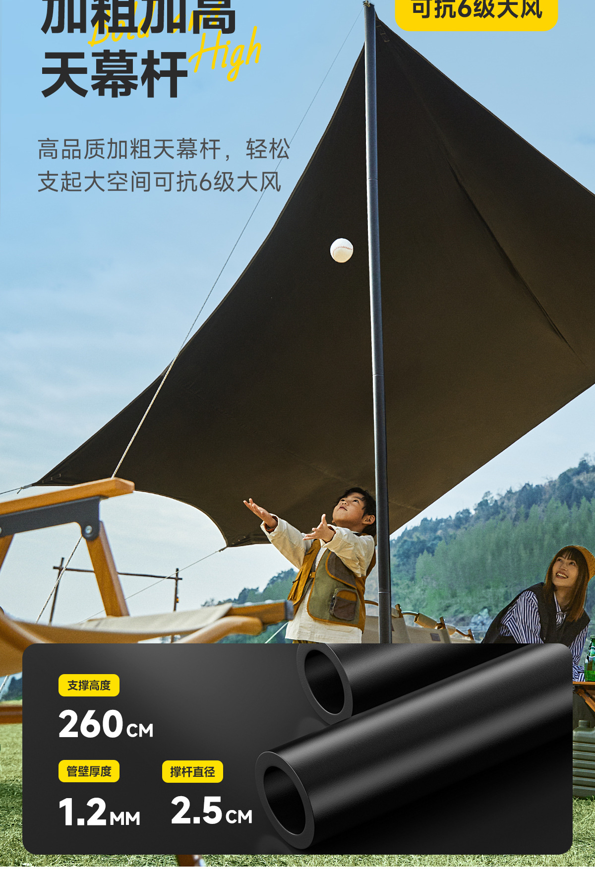 黑胶天幕帐篷户外大号露营全套装备野营野餐便携式八角防晒遮阳棚详情10