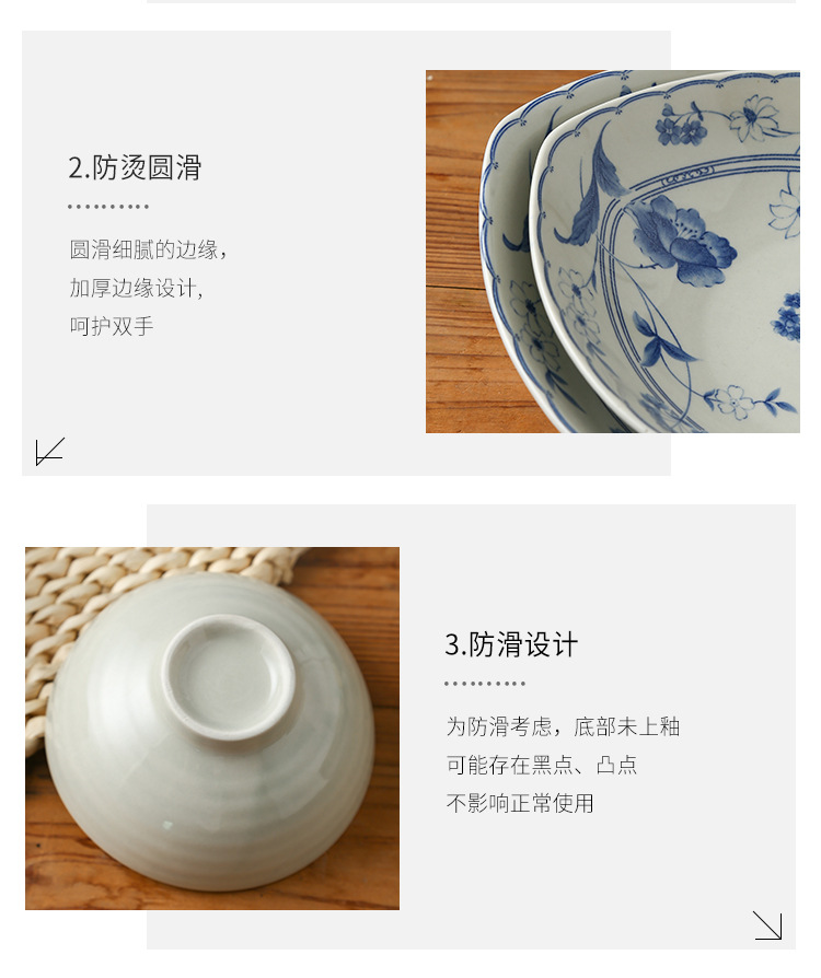 Japanese retro-style ceramic tableware, home blue and white underglaze color creative plates, flat plates, and personalized salad bowls pic 15