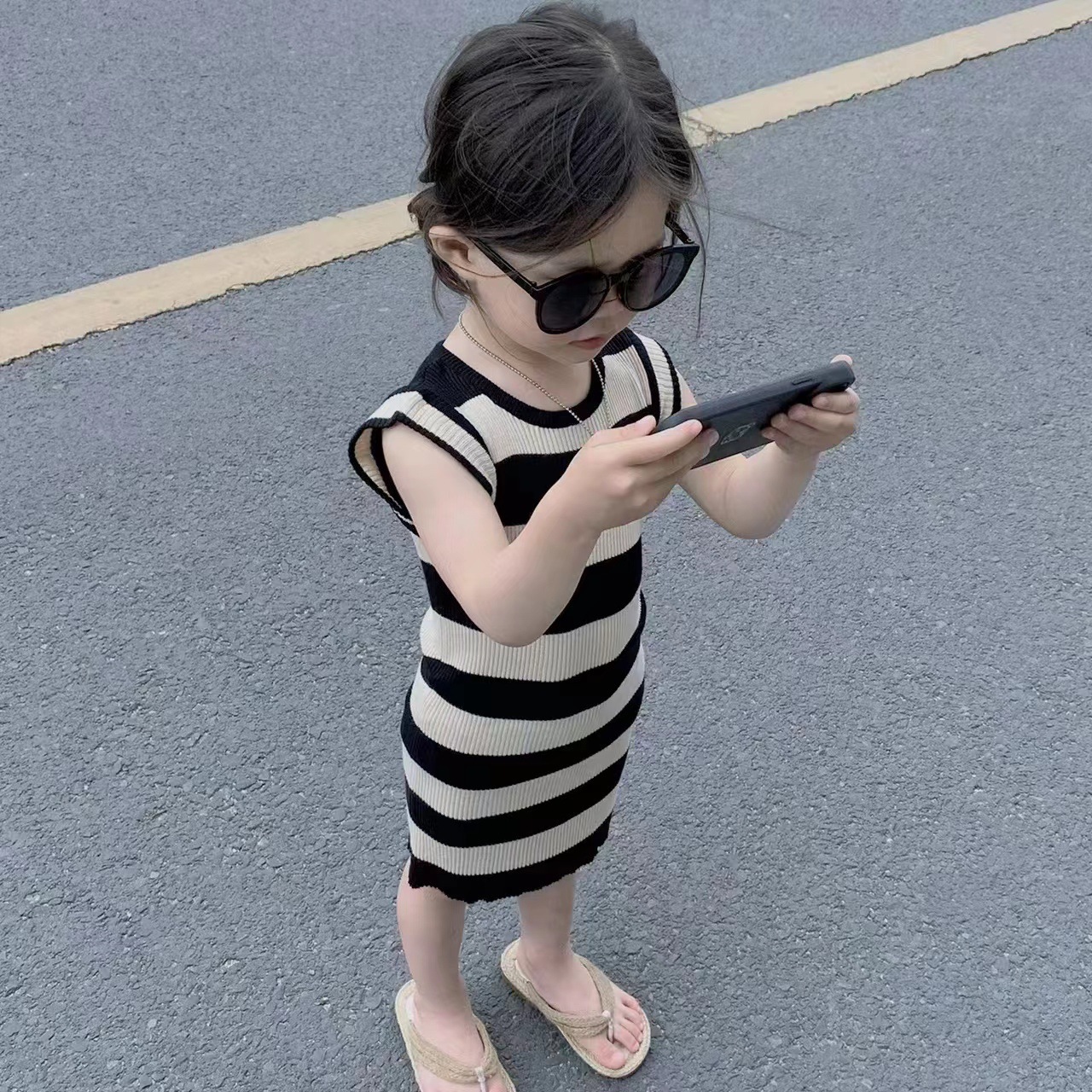 女童夏季连衣裙儿童裙子女童宝宝针织冰丝修身小童无袖裙夏天夏装详情3