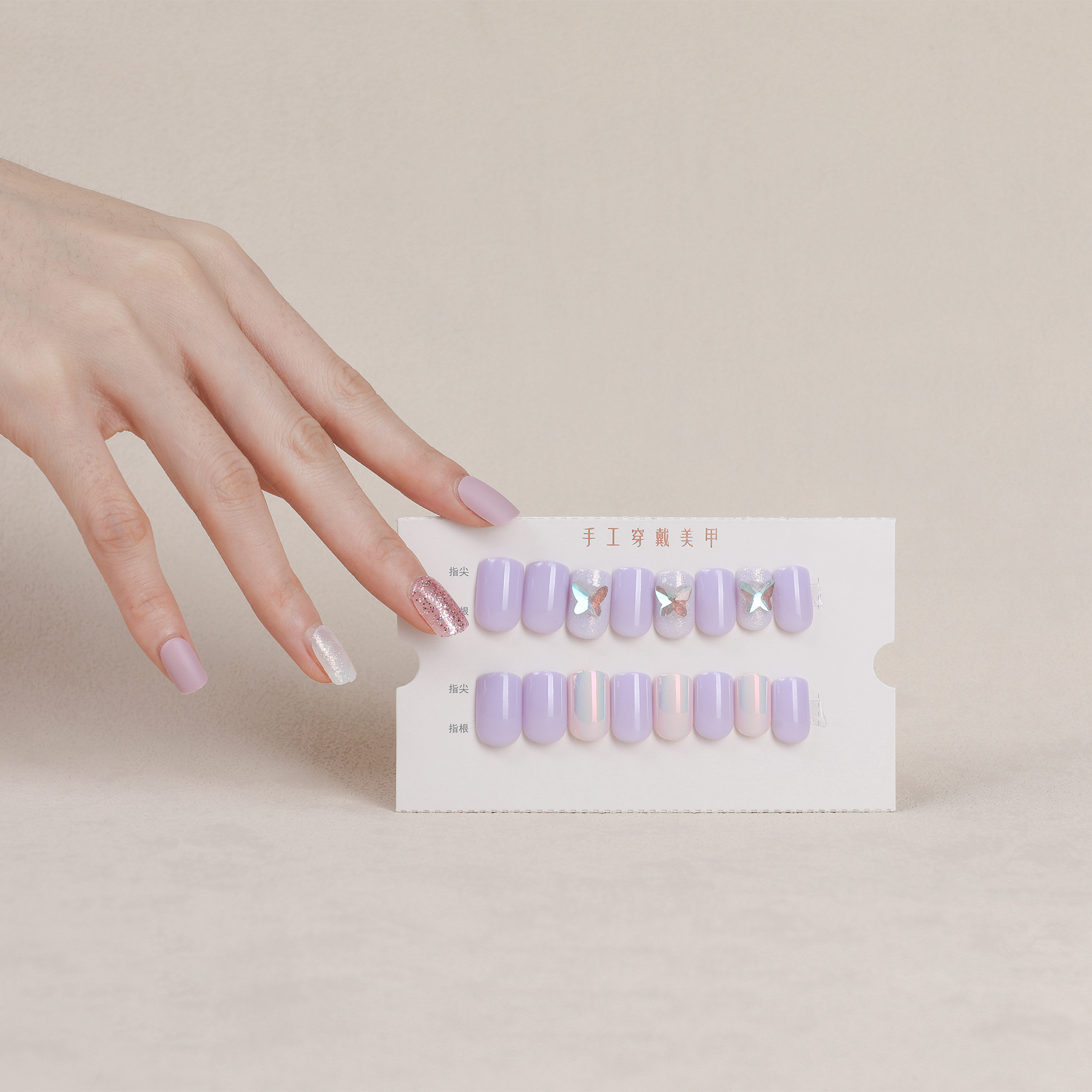 New wearable nails for spring and summer, handcrafted, scallion powder, phosphorescent artificial nails, purple Chinese nail pieces with a tool kit of 30 pieces pic 9
