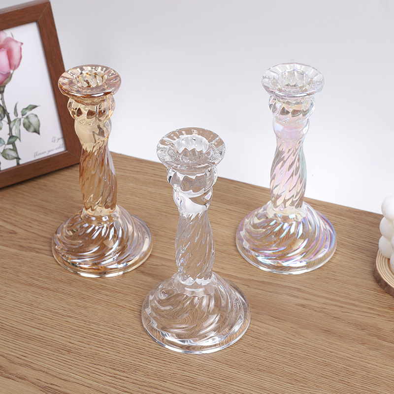 Creative home decor: Simple ins glass candlesticks with wax bases, romantic dining table candlesticks pic 5