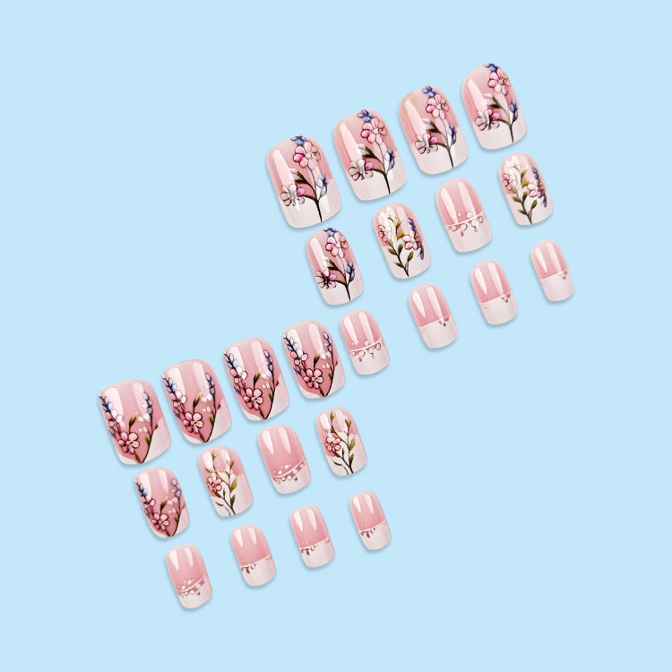 Wholesale of simple flower-shaped nail nails, white edge French nail patches, cross-border bestsellers, whitening wearable nails pic 22