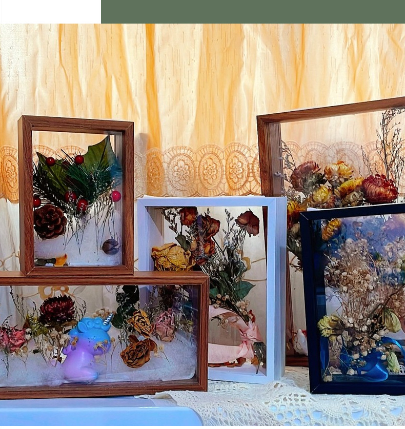 Wholesale of Nordic dried flower photo frames, handmade diy wooden hollow three-dimensional double-sided transparent acrylic long strip display pieces pic 16