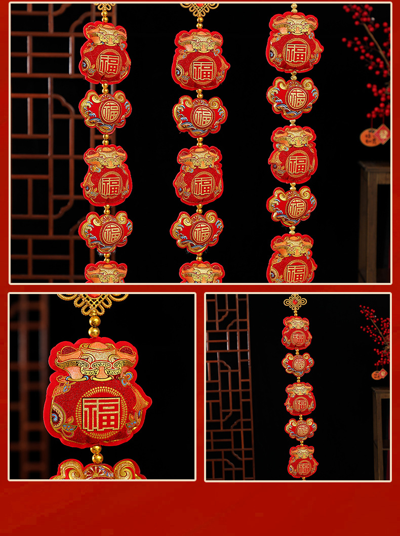 New Year's plush lucky bag three-string pendant manufacturer wholesale Spring Festival housewarming celebration items, entrance hall indoor hanging decorations pic 8