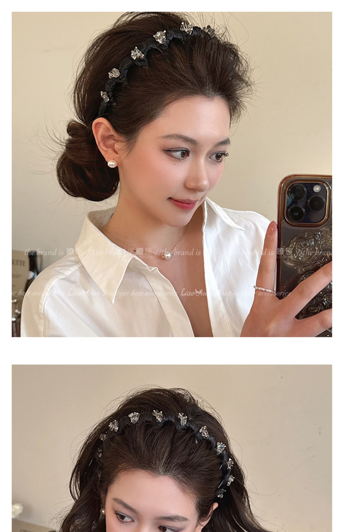 Retro, exquisite and light luxury water diamond hair clips and headbands for women 2025 new style, high-end headband, elegant high head top hair accessory pic 15