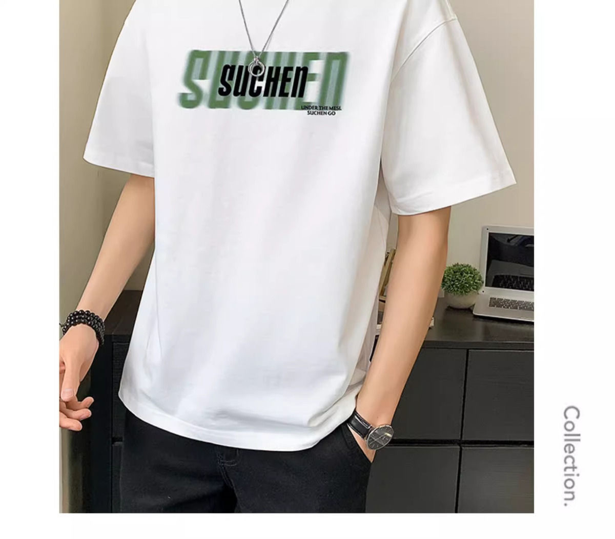 源头厂家24新款圆领男式印花短袖大码夏季宽松版潮牌网红半袖上衣详情11