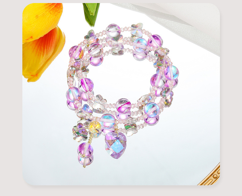 简约设计梦幻紫闪光石手链质感彩石串珠弹力绳可调节双层女生手串详情8