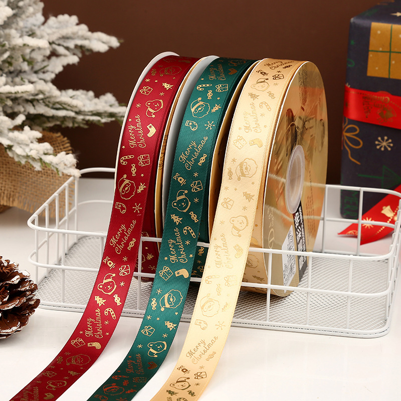 Dingxin Christmas Ribbon Wholesale: 2.5CM Christmas gifts, gold-embossed printed packaging ribbons, Christmas tree ribbons pic 23
