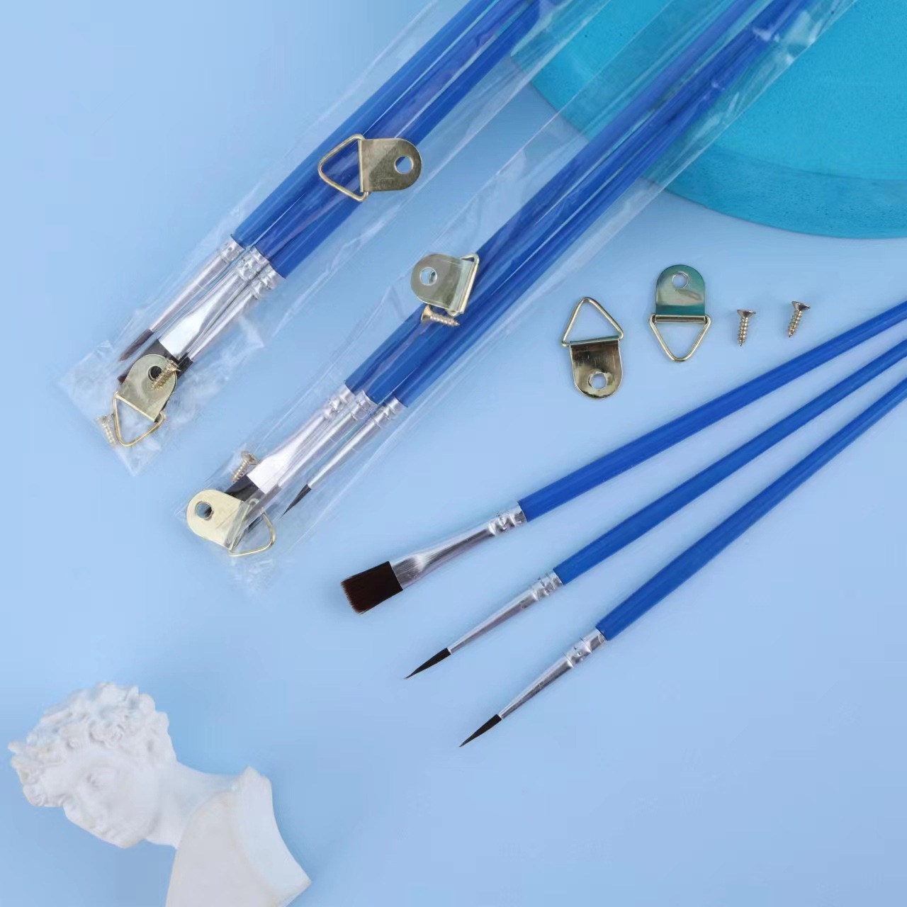 新款水粉油画笔 尼龙毛培训班儿童绘画笔平头斜头颜料油画笔套装详情4