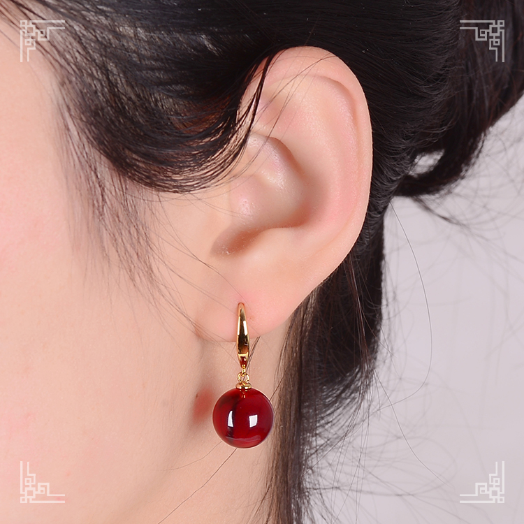 直播琥珀新款老蜜蜡女款 S925银蓝珀耳钉 血珀圆珠耳坠饰品详情42