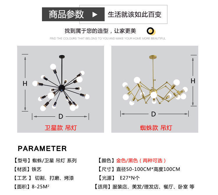 北欧创意卫星蜘蛛吊灯服装店铺理发美发店餐厅客厅卧室工业风灯具详情13