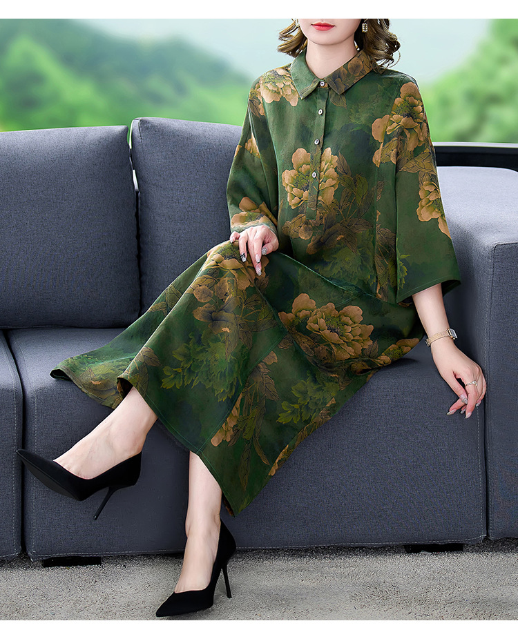 高端大牌香云纱袍子长款中长袖秋季新款大牌真丝连衣裙妈妈装详情12