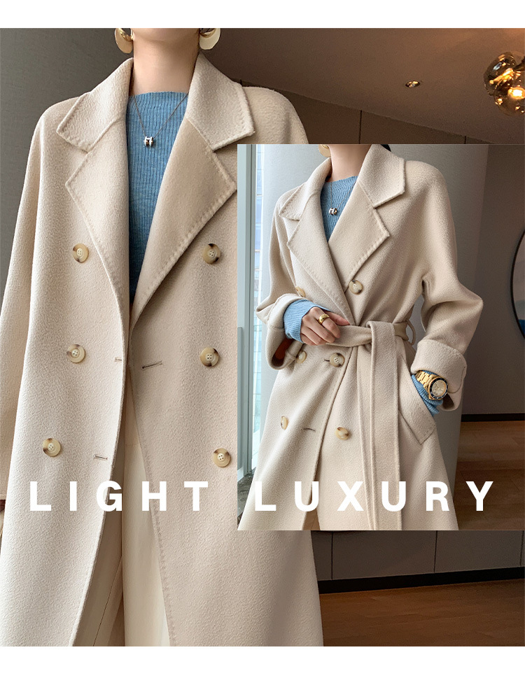 Double-sided woolen water ripple coat for women, mid-length, autumn and winter Korean style, stylish and stylish, double-breasted woolen coat pic 3