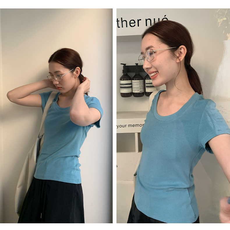 【11 Colors 】 Basic round-neck short-sleeved T-shirt for women 2025 Spring/Summer New simple and versatile solid color top T003 pic 43